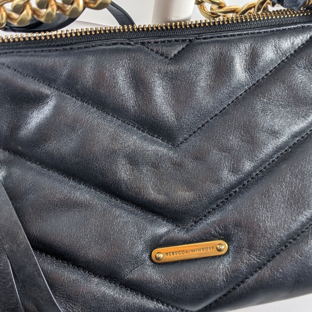 Rebecca Minkoff Black Quilted Leather Edie Crossbody with Gold Chain - Picture 16 of 16